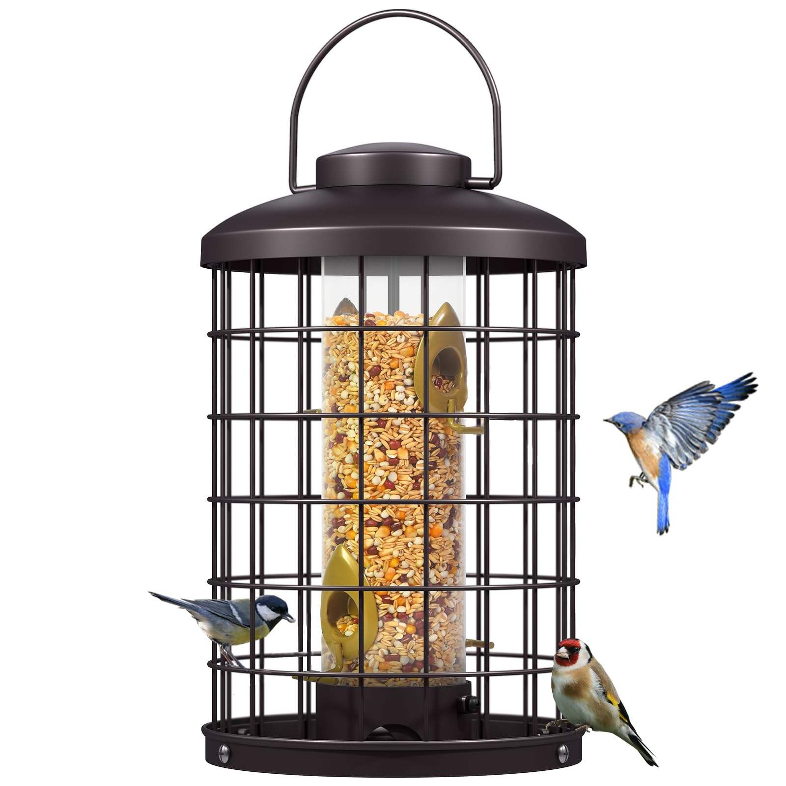 Premium Clear Tube Bird Feeder with Cage - 3lbs Capacity, 4 Feeding Ports