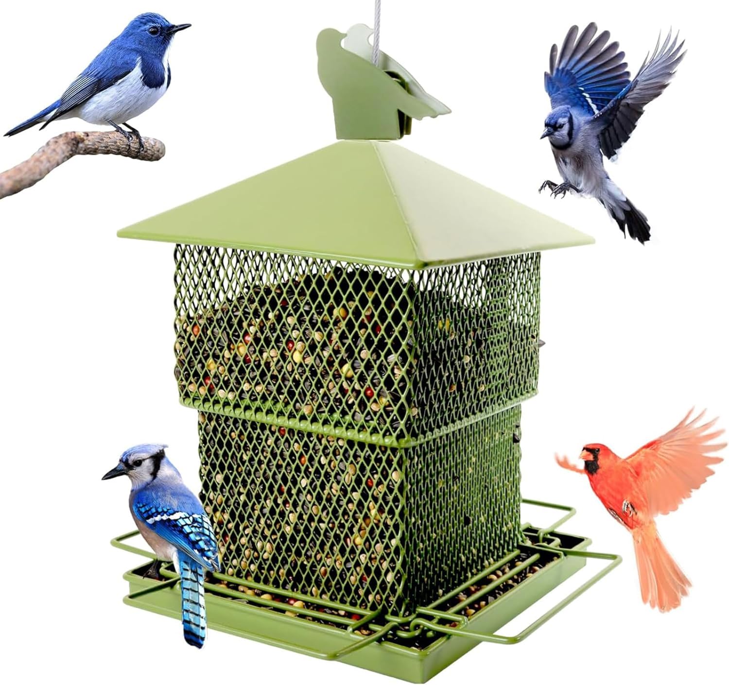 Two layer foldable square Nyjer Bird Feeder – 6.2lb Capacity, Squirrel Resistant, 4 Perches
