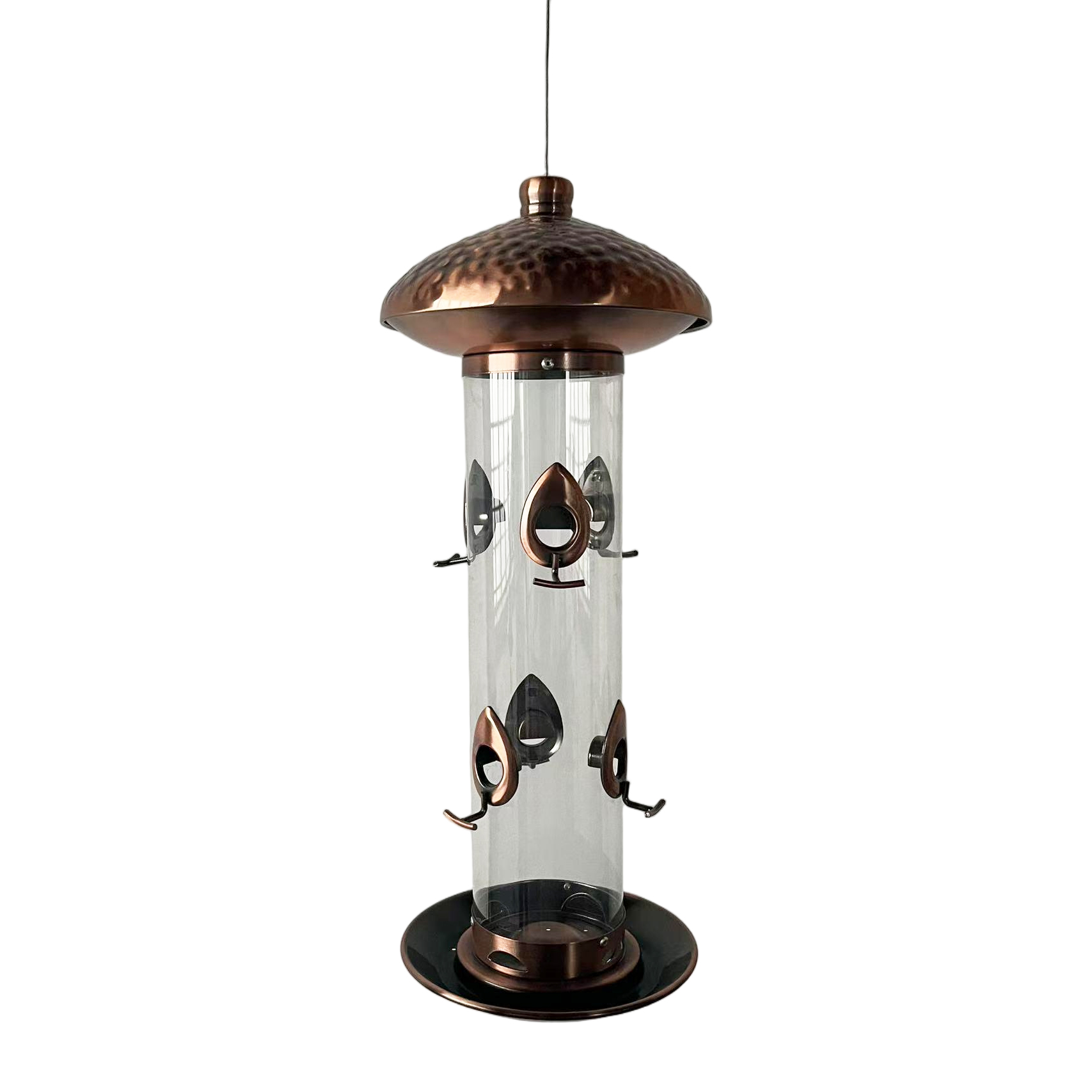 Large capacity metal tube bird feeder with 6 ports