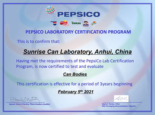Pepsi third-party laboratory certification