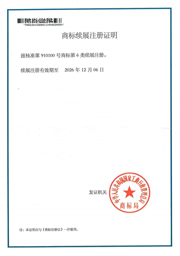 Proof of trademark renewal registration