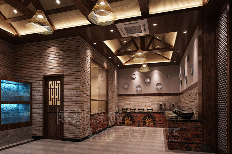 杭州中式风格企业食堂装修设计-专业食堂效果图