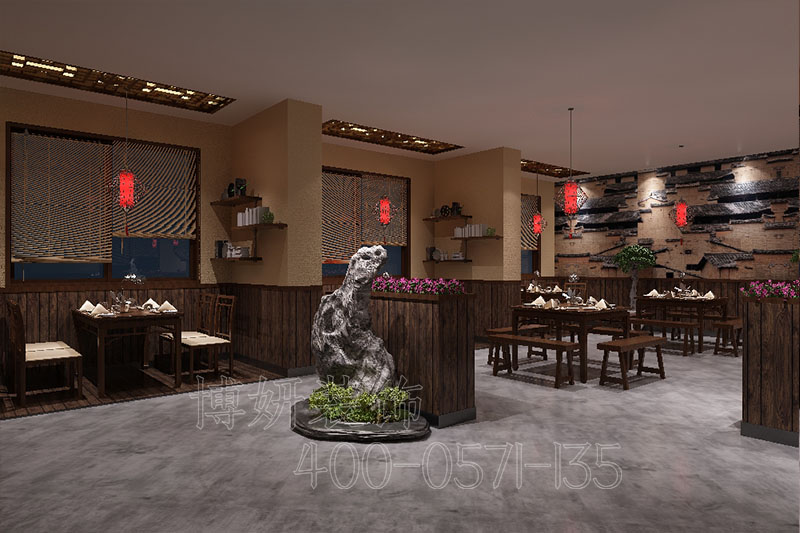 杭州中式风格企业食堂装修设计，杭州专业中式企业食堂装修设计效果欣赏