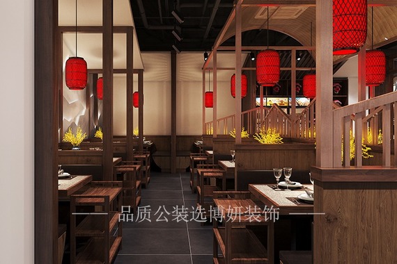 杭州紅色原木簡約風烤魚店裝修設計方案